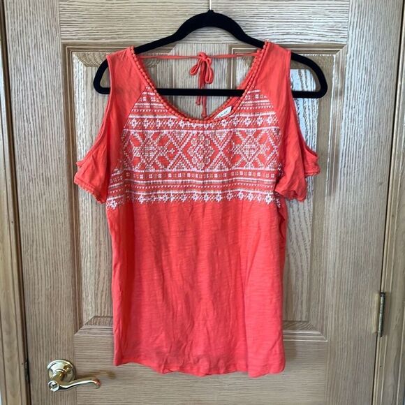 Ariat Orange Cold Shoulder Short Sleeve Top XL - Picture 1 of 6